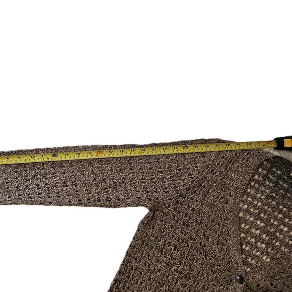 DKNY Button Front Knit Crocheted Cardigan Long Sleeve Taupe Sweater Size Large - Picture 5 of 7